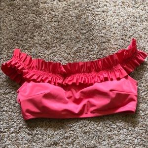 Off-the-Shoulder Pink Ruffle Swim Top